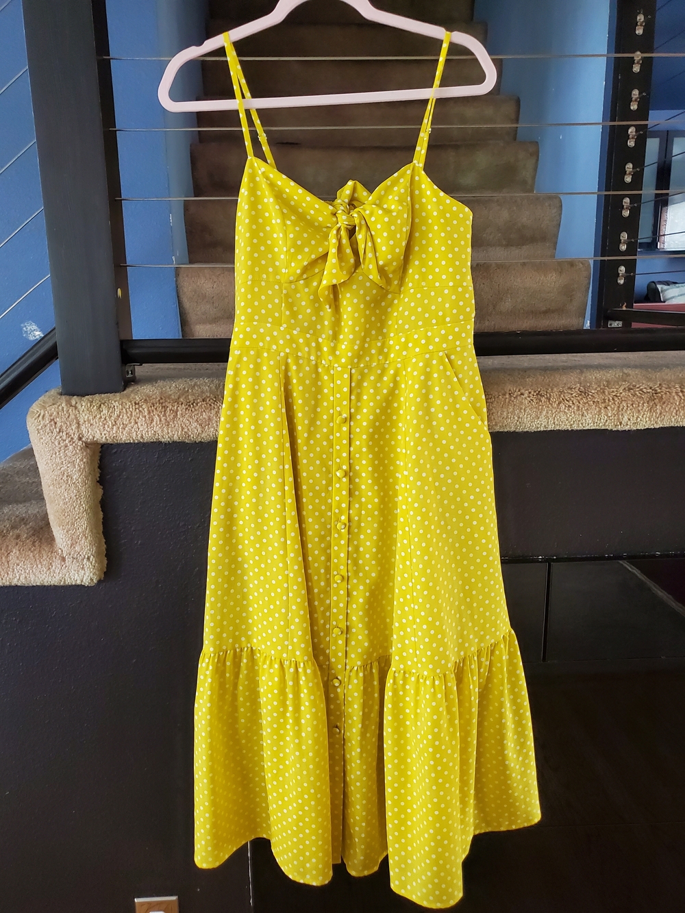 Eliza J Yellow Polka Dot Tie-Front Maxi Dress